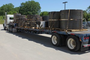 A truck shipping steel components